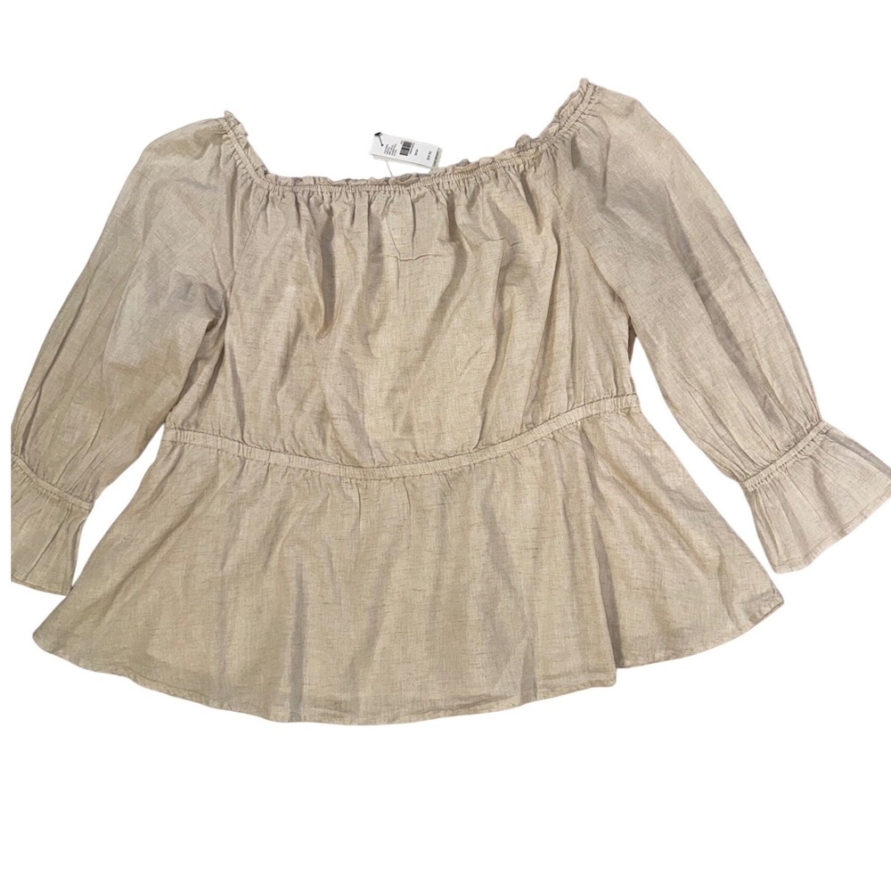 Lane Bryant Linen Blend Off Shoulder Peplum Top Oatmeal Beige 22/24 NEW - Picture 2 of 8